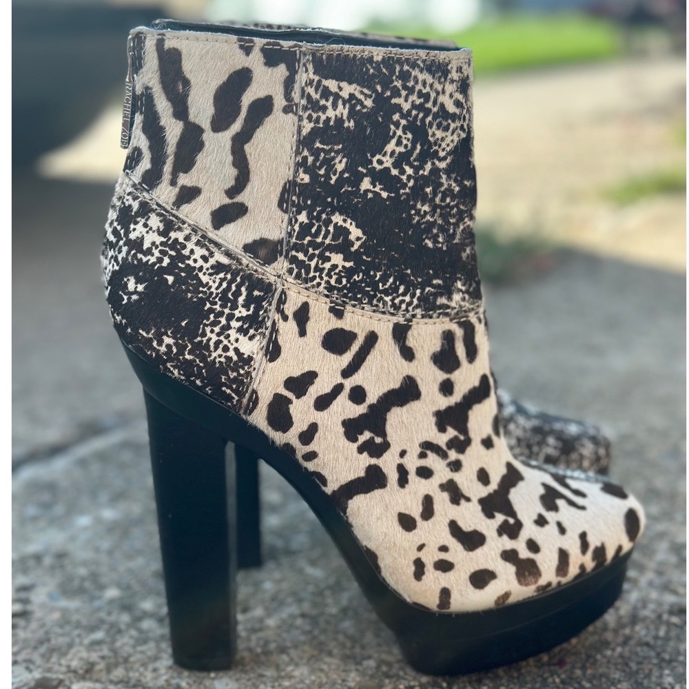 Rachel Zoe Animal Print Calf Hair Platform Ankle Boots Black Brown White 10B